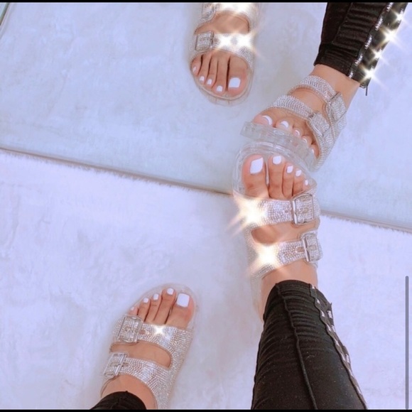 NIB Double Buckle Sparkle Clear jelly Sandal slide - Picture 5 of 6
